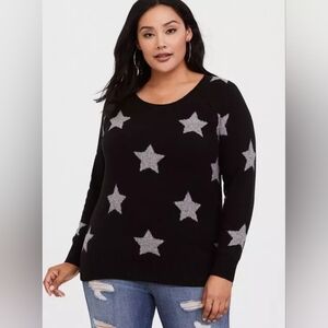 Torrid Size 2 Black Metallic Star Pullover Sweater